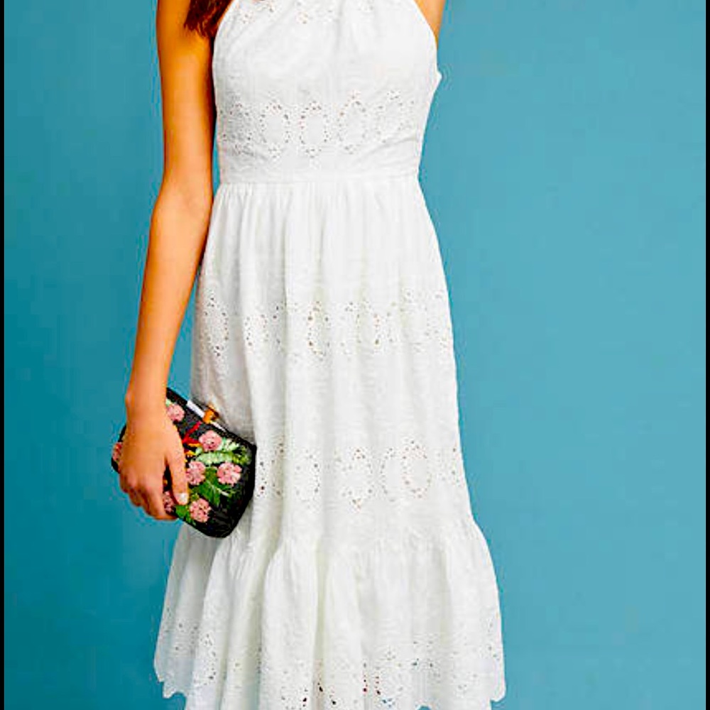 Maeve White Eyelet Halter Midi Dress